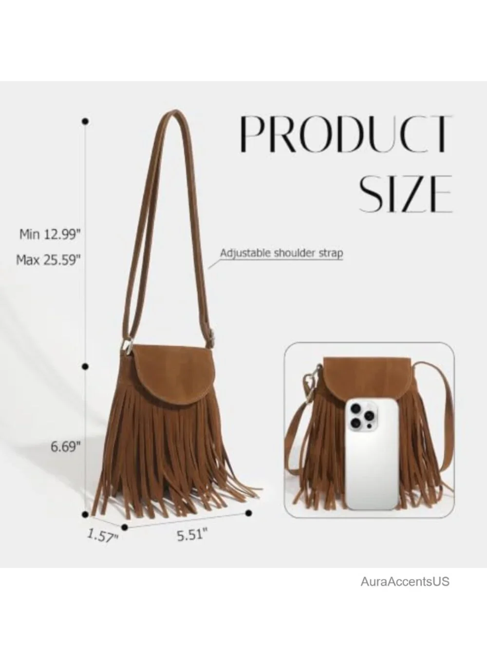 Faux Leather Fringe Hobo Bag Small Crossbody Shoulder Bag Vegan Suede Tassel